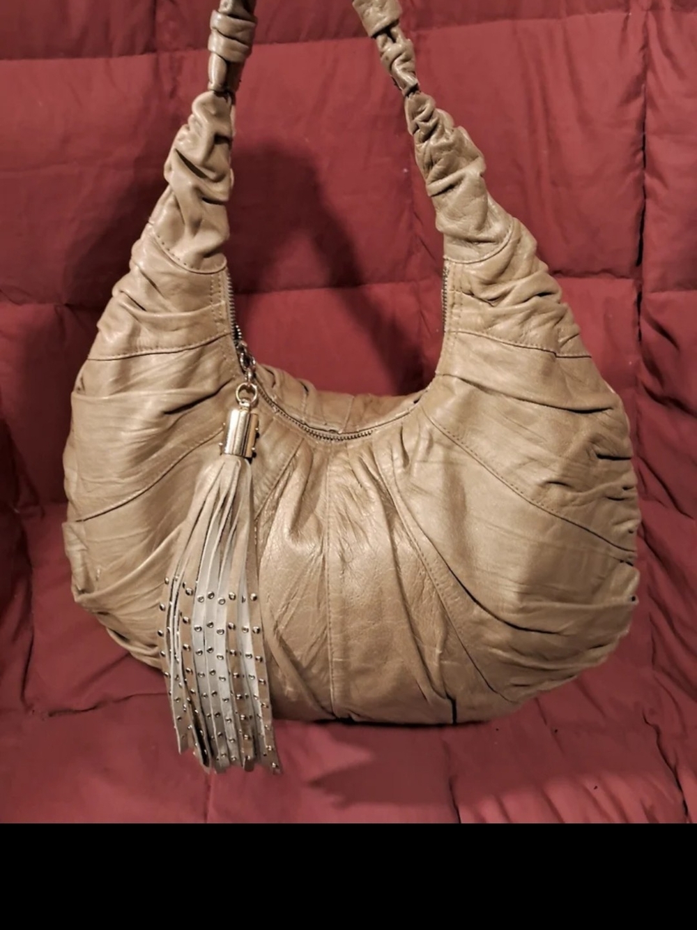 Steve Madden Taupe Ruched Hobo with Tassel